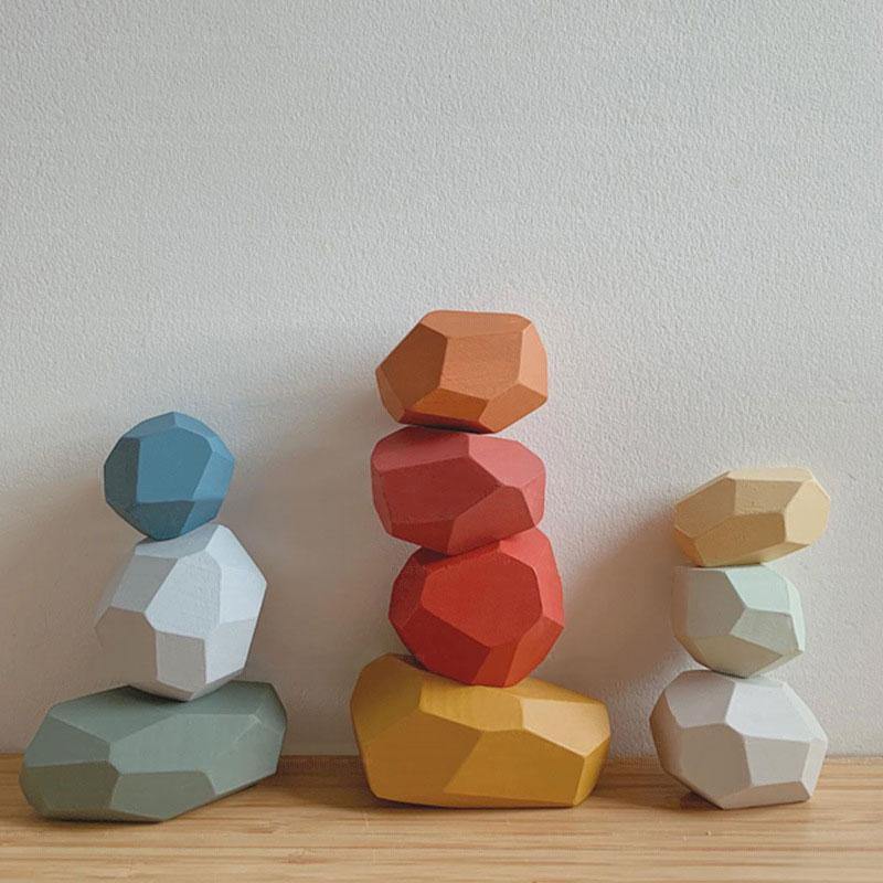 Montessori Wood Rock Set Balancing Blocks - Glowsart